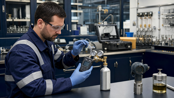 آزمون پاسخ و کالیبراسیون آشکارساز H2S با سیلندر گاز مرجع